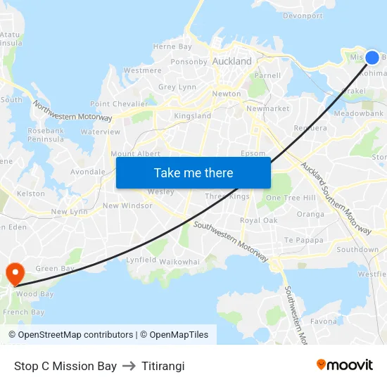 Stop C Mission Bay to Titirangi map