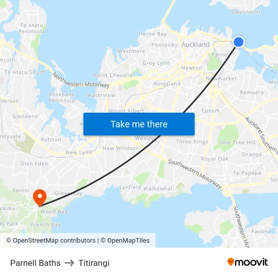 Parnell Baths to Titirangi map