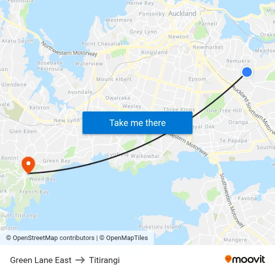 Green Lane East to Titirangi map