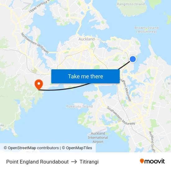 Point England Roundabout to Titirangi map