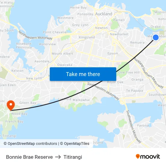 Bonnie Brae Reserve to Titirangi map