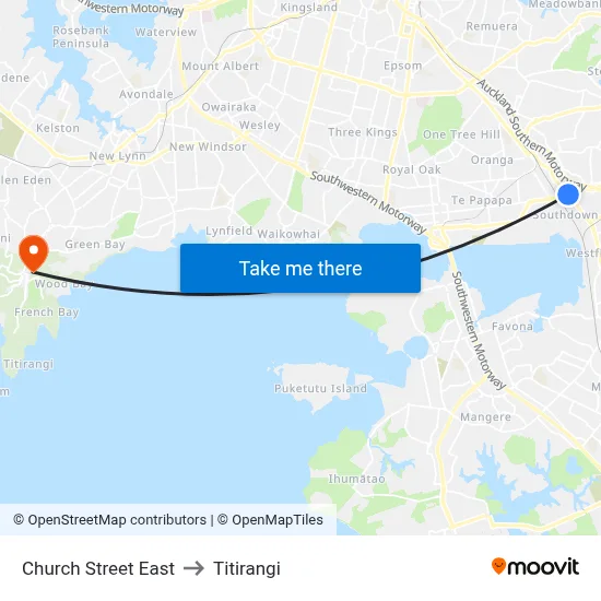 Church Street East to Titirangi map