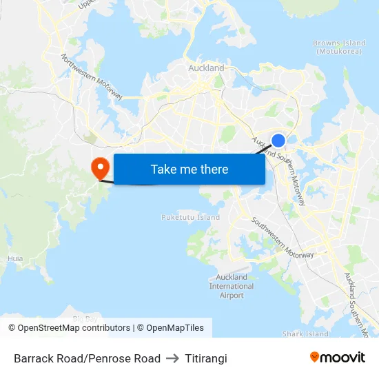 Barrack Road/Penrose Road to Titirangi map