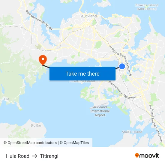 Huia Road to Titirangi map
