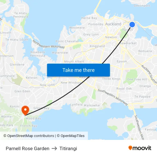 Parnell Rose Garden to Titirangi map