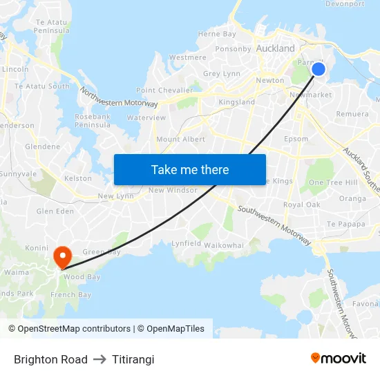 Brighton Road to Titirangi map