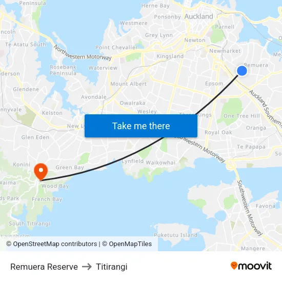 Remuera Reserve to Titirangi map