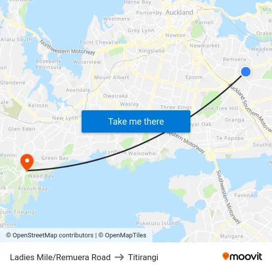 Ladies Mile/Remuera Road to Titirangi map