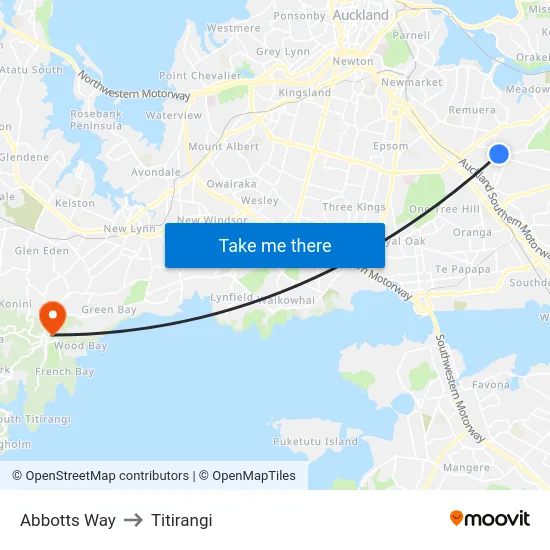 Abbotts Way to Titirangi map