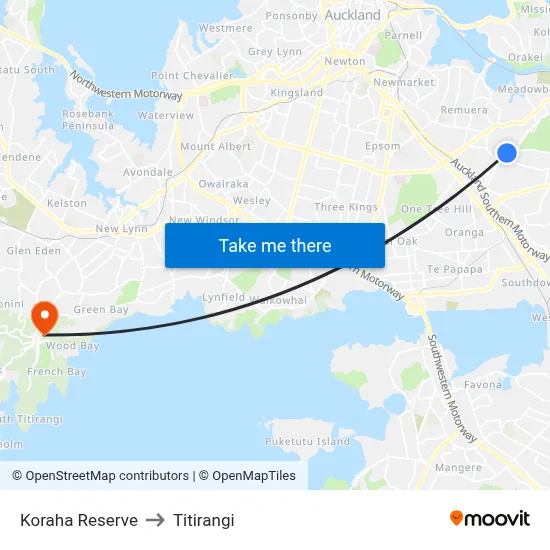Koraha Reserve to Titirangi map