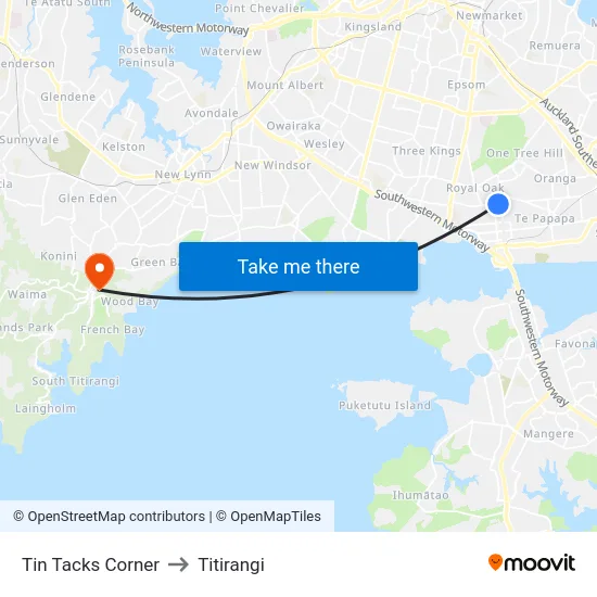 Tin Tacks Corner to Titirangi map
