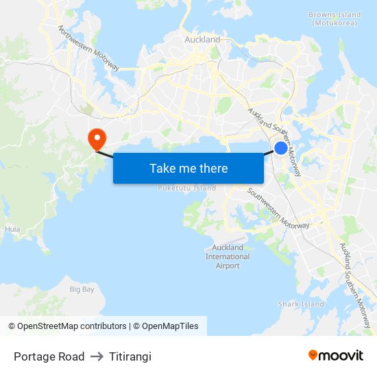 Portage Road to Titirangi map