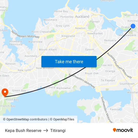 Kepa Bush Reserve to Titirangi map