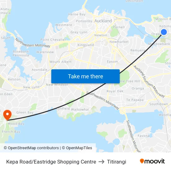 Kepa Road/Eastridge Shopping Centre to Titirangi map