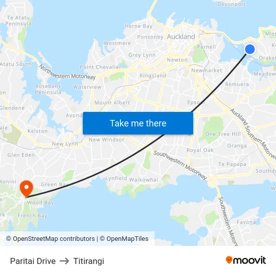 Paritai Drive to Titirangi map