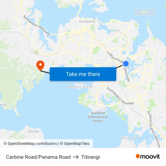 Carbine Road/Panama Road to Titirangi map