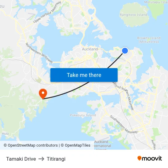 Tamaki Drive to Titirangi map