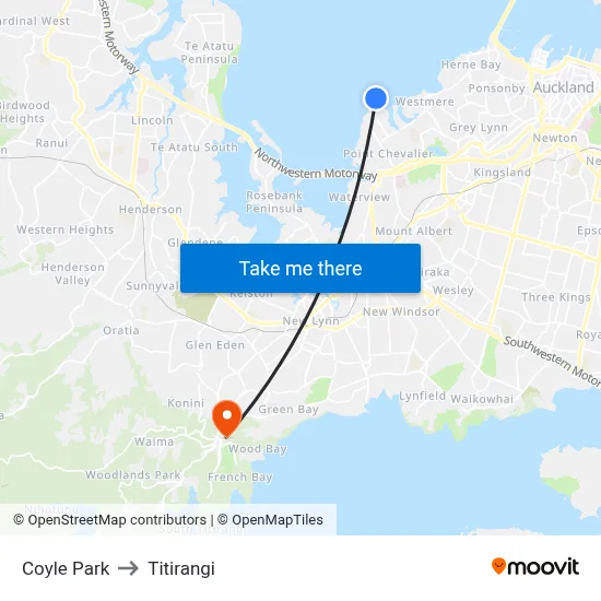 Coyle Park to Titirangi map
