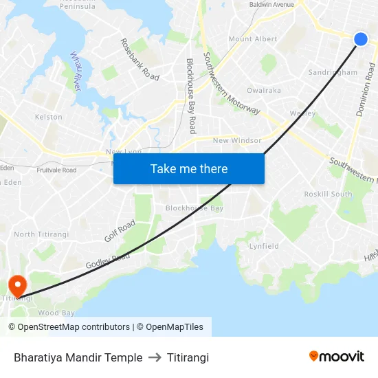 Bharatiya Mandir Temple to Titirangi map