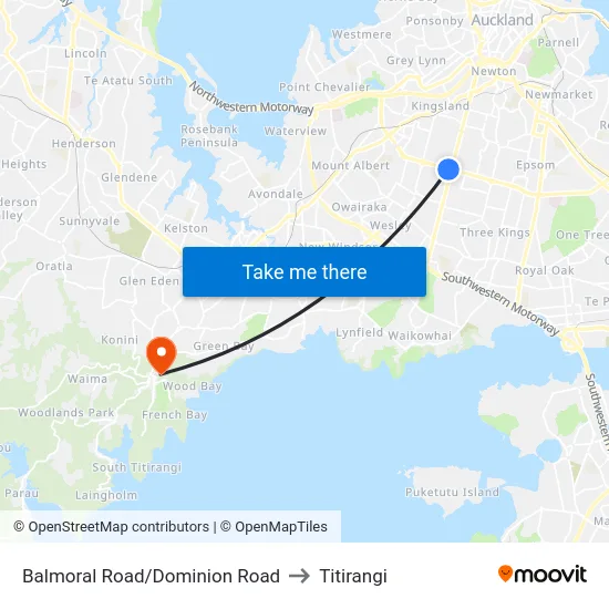 Balmoral Road/Dominion Road to Titirangi map
