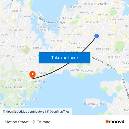 Matipo Street to Titirangi map