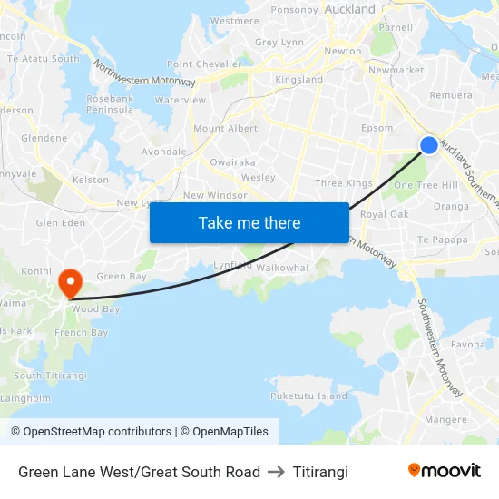 Green Lane West/Great South Road to Titirangi map