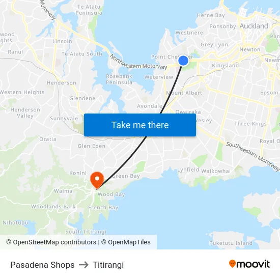 Pasadena Shops to Titirangi map