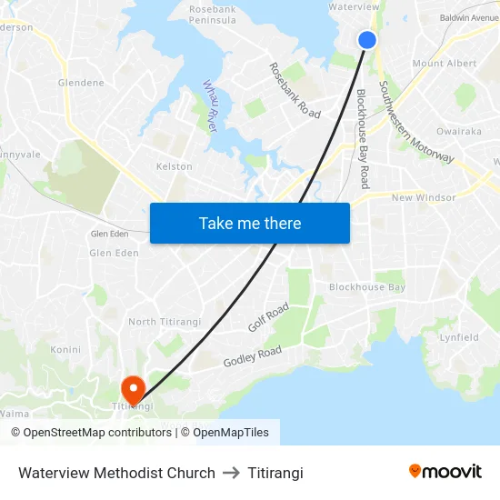 Waterview Methodist Church to Titirangi map