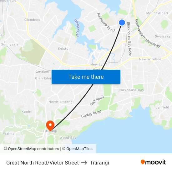 Great North Road/Victor Street to Titirangi map