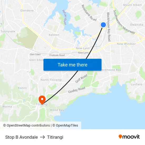Stop B Avondale to Titirangi map