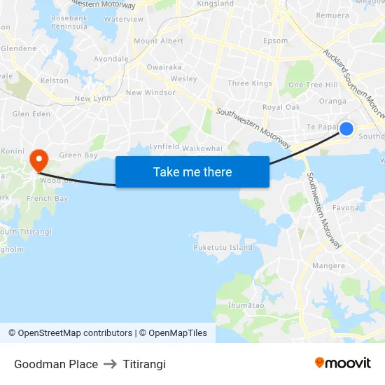 Goodman Place to Titirangi map