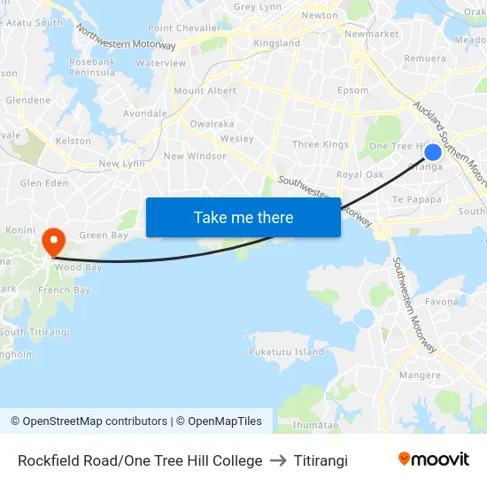 Rockfield Road/One Tree Hill College to Titirangi map