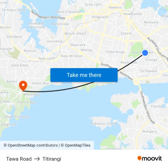 Tawa Road to Titirangi map