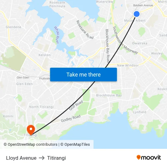 Lloyd Avenue to Titirangi map
