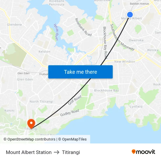 Mount Albert Station to Titirangi map