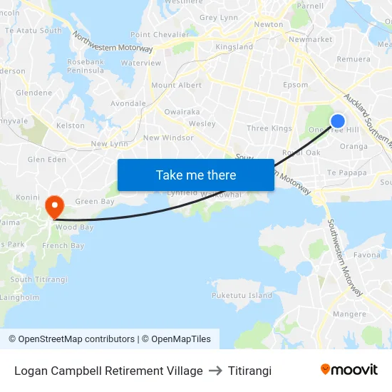 Logan Campbell Retirement Village to Titirangi map