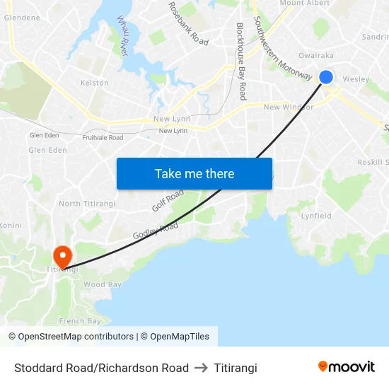 Stoddard Road/Richardson Road to Titirangi map
