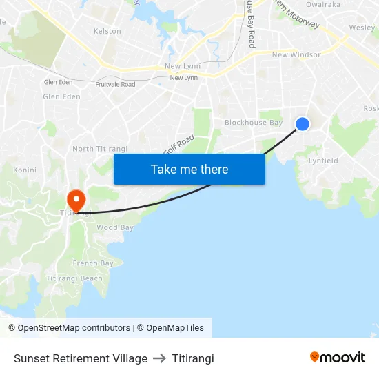 Sunset Retirement Village to Titirangi map