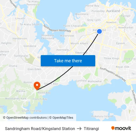 Sandringham Road/Kingsland Station to Titirangi map