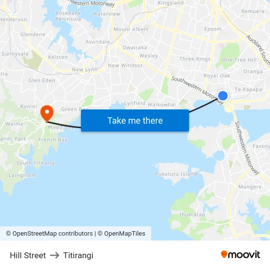 Hill Street to Titirangi map