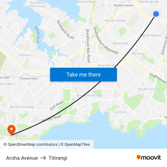 Aroha Avenue to Titirangi map