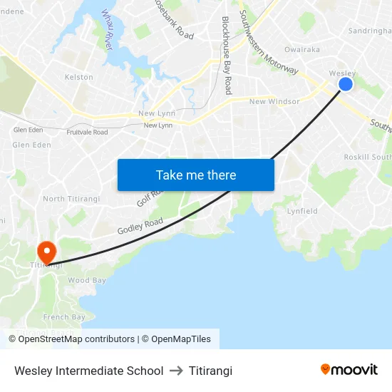 Wesley Intermediate School to Titirangi map