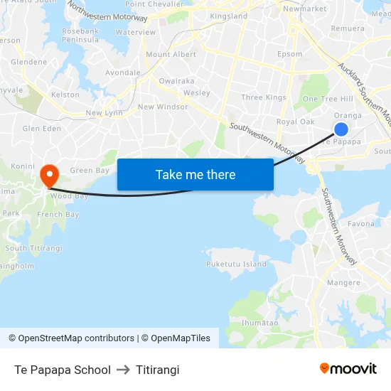 Te Papapa School to Titirangi map