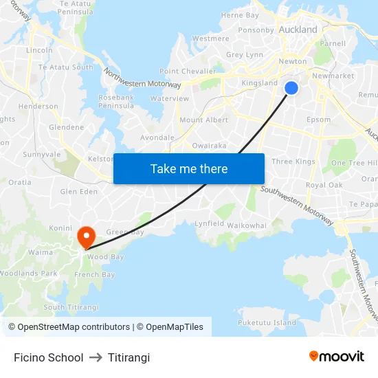 Ficino School to Titirangi map