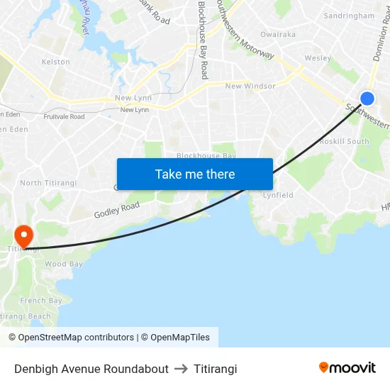 Denbigh Avenue Roundabout to Titirangi map