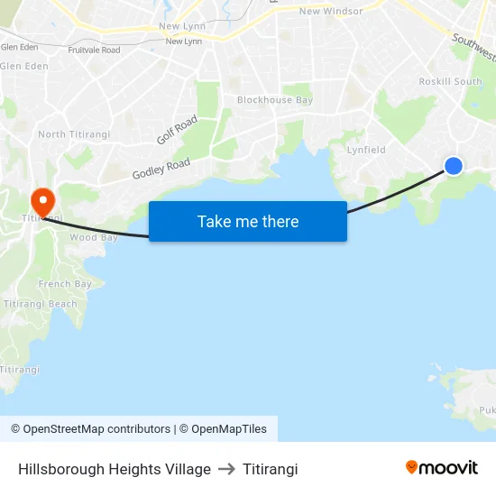 Hillsborough Heights Village to Titirangi map