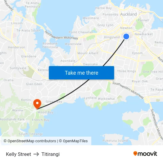 Kelly Street to Titirangi map