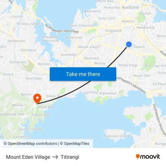 Mount Eden Village to Titirangi map
