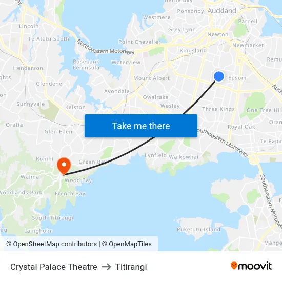 Crystal Palace Theatre to Titirangi map
