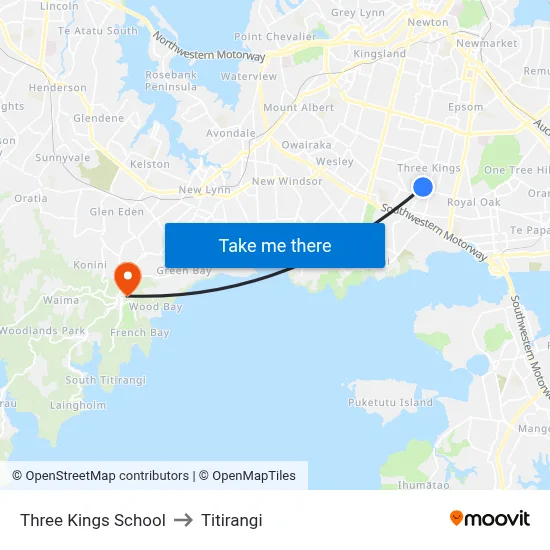 Three Kings School to Titirangi map